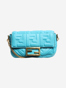 Fendi Blue Mini baguette bag in embossed leather