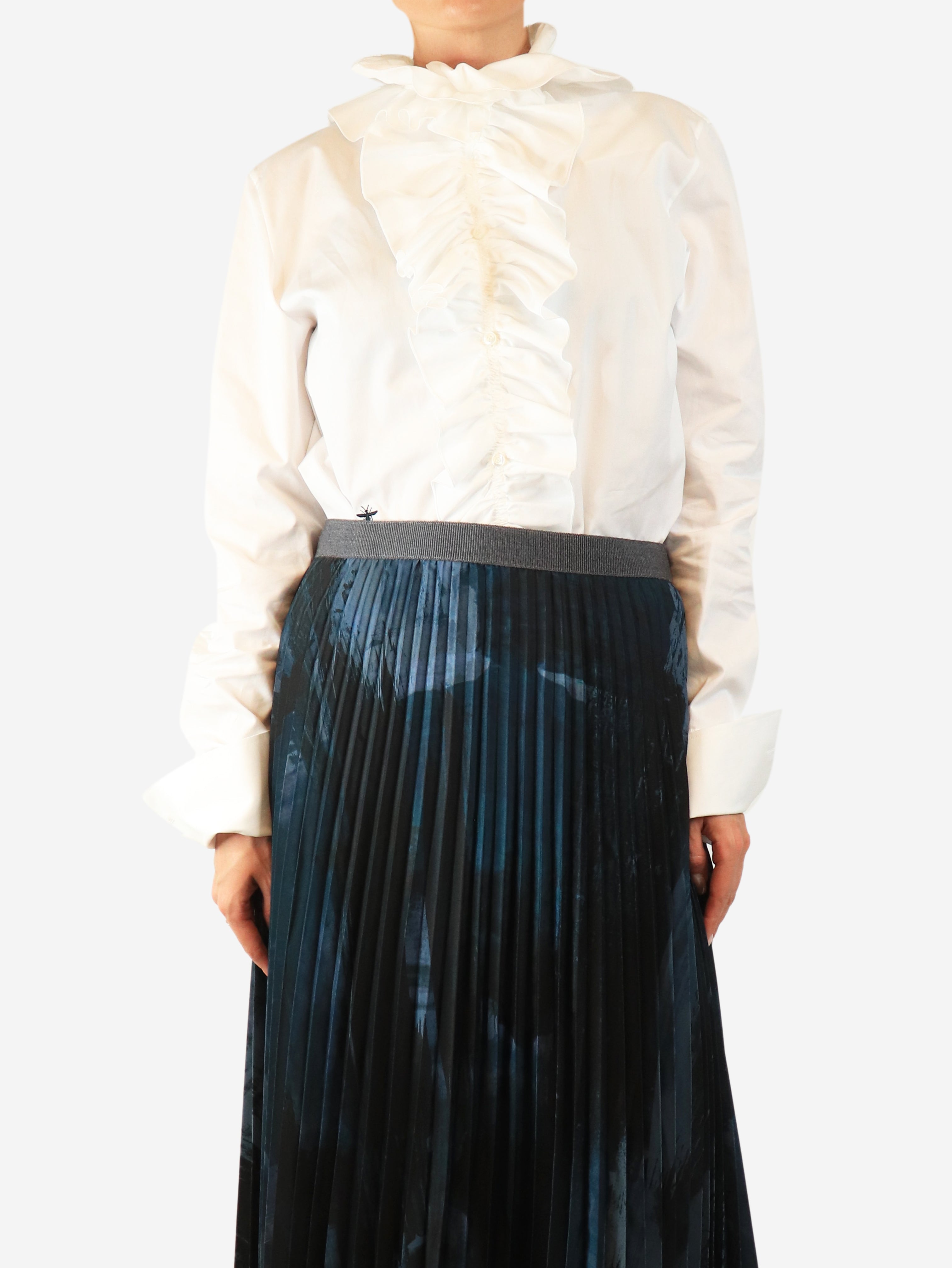 White cotton frill shirt - size UK 10