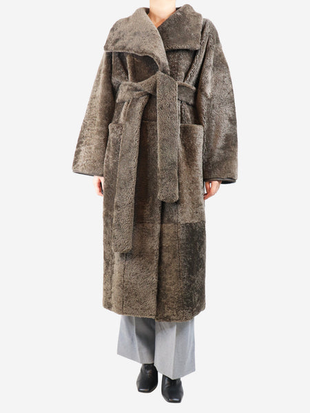 Khaki belted teddy shearling coat - size UK 6 product image
