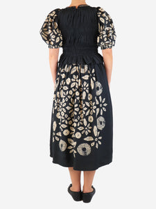 Sea New York Charcoal shirred tie-dye midi dress - size UK 6