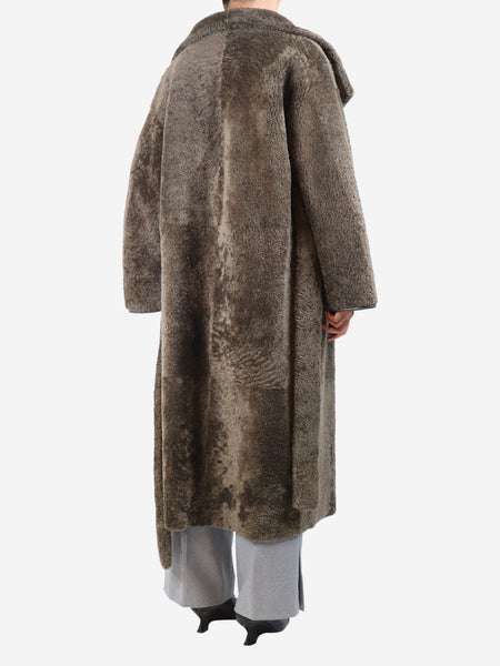 Khaki belted teddy shearling coat - size UK 6 alternate image