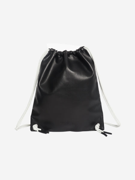 Black leather drawstring backpack product image