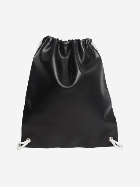Black leather drawstring backpack alternate image