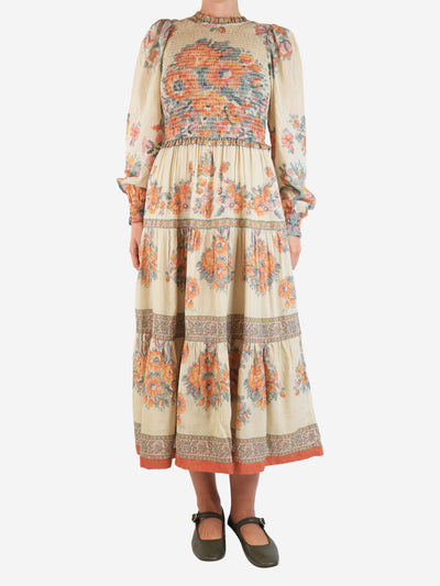 Neutral shirred floral midi dress - size XS Dresses Sea New York 