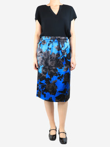 Dries Van Noten Blue floral satin skirt - size UK 10
