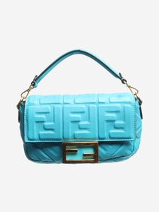 Fendi Blue Mini baguette bag in embossed leather