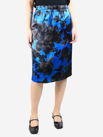 Blue floral satin skirt - size UK 10 Skirts Dries Van Noten 