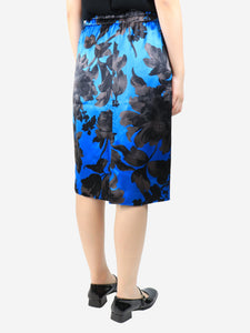 Dries Van Noten Blue floral satin skirt - size UK 10