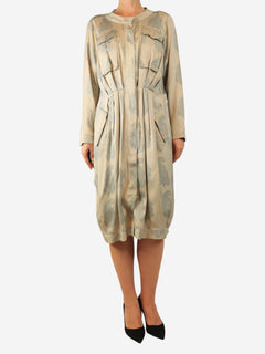 Beige long-sleeve paisley print button-up dress - size UK 12 Dresses Dries Van Noten 