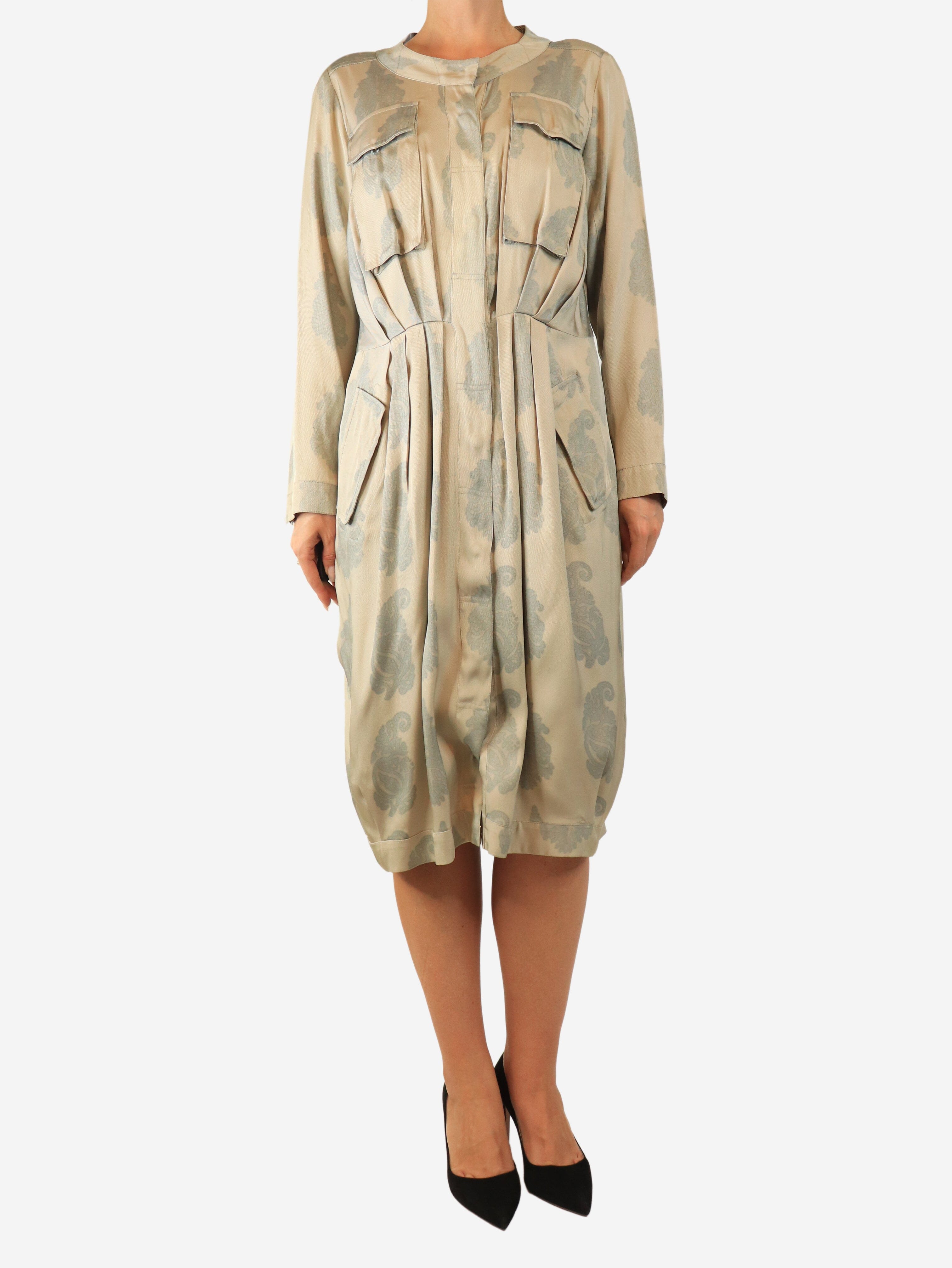 Beige long-sleeve paisley print button-up dress - size UK 12 Dresses Dries Van Noten 