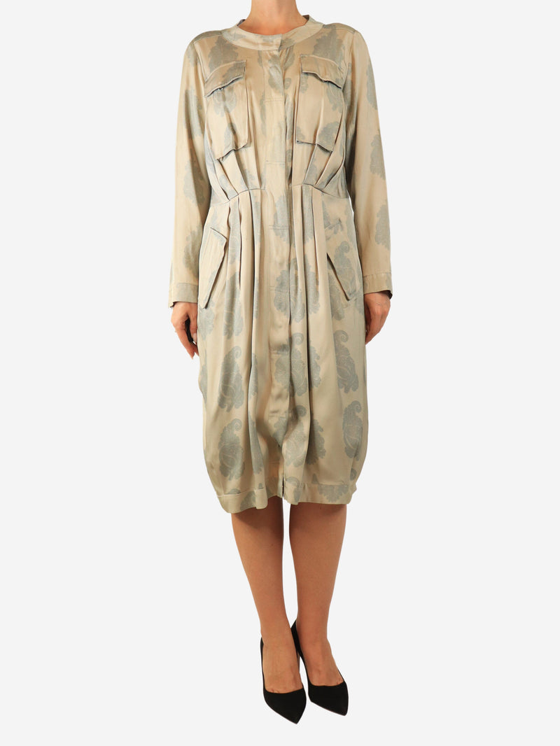 Beige long-sleeve paisley print button-up dress - size UK 12 Dresses Dries Van Noten 