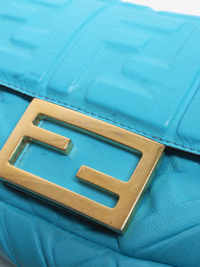 Fendi Blue Mini baguette bag in embossed leather