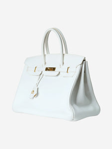 Hermes White 2007 Birkin 35 Bag in Clemence leather