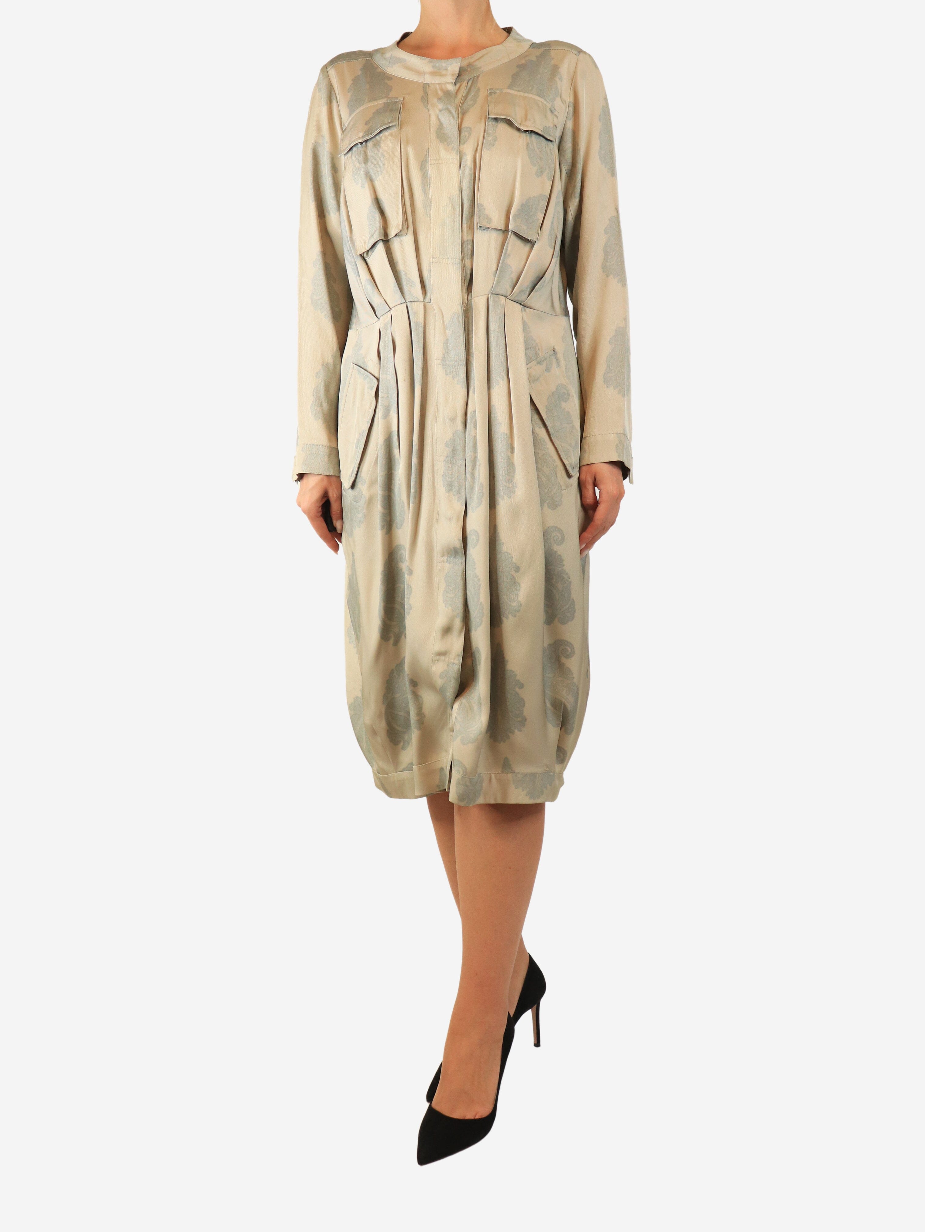 Beige long-sleeve paisley print button-up dress - size UK 12 Dresses Dries Van Noten 