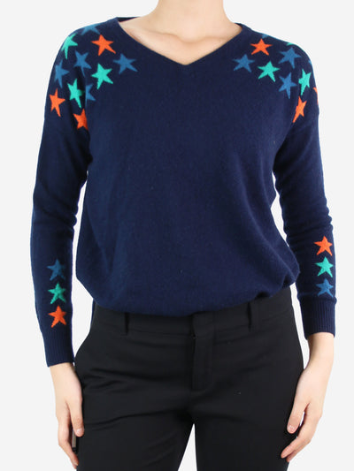 Blue star printed v-neck sweater - Brand size 1 Knitwear Wyse 