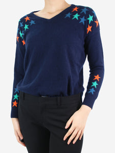 Wyse Blue star printed v-neck sweater - Brand size 1