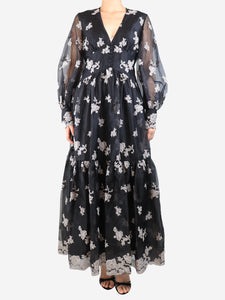 Erdem Black Tabetha floral embroidered maxi dress - size UK 8
