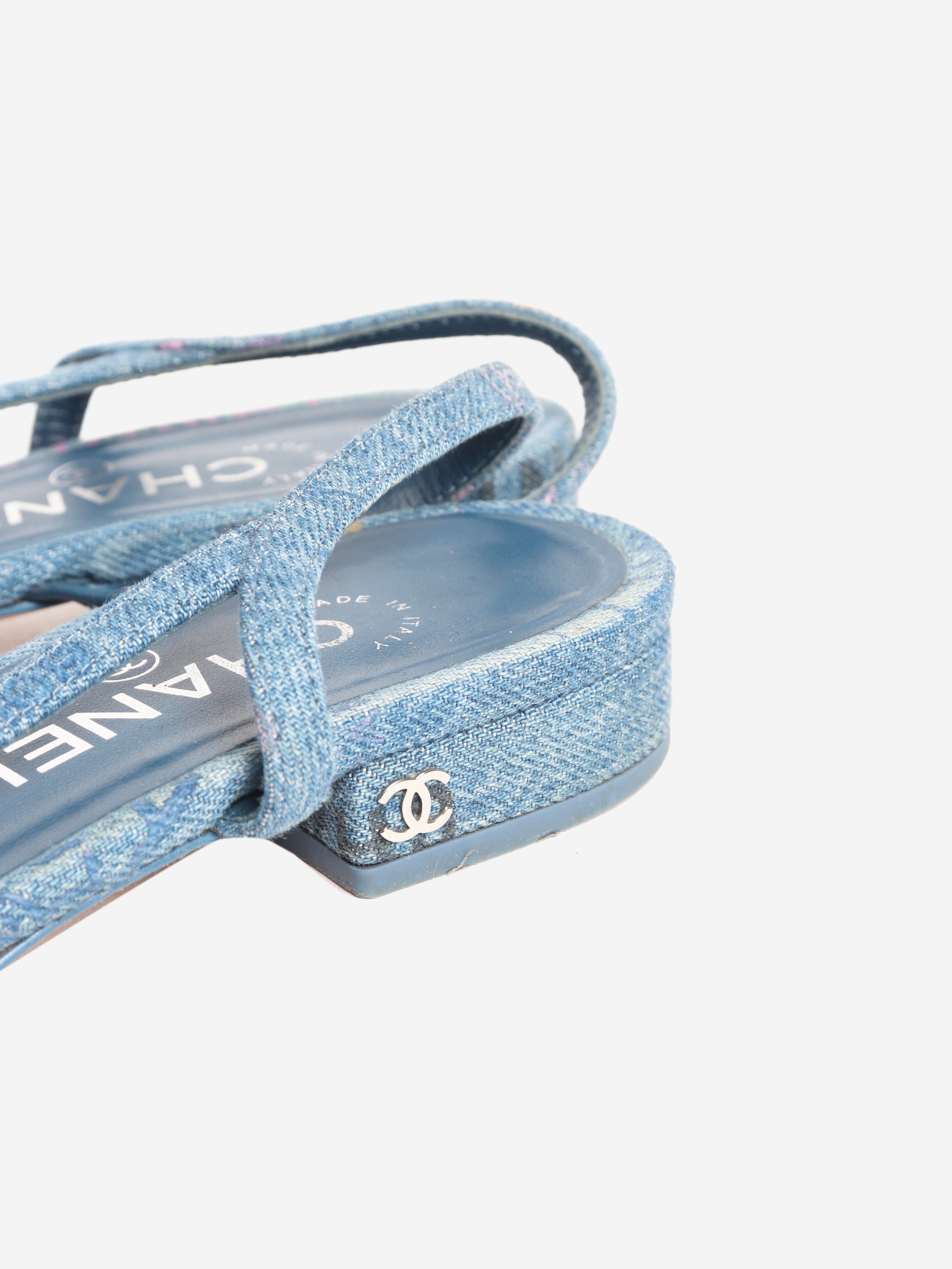 Blue denim slingback sandals - size EU 36.5 Flat Sandals Chanel 