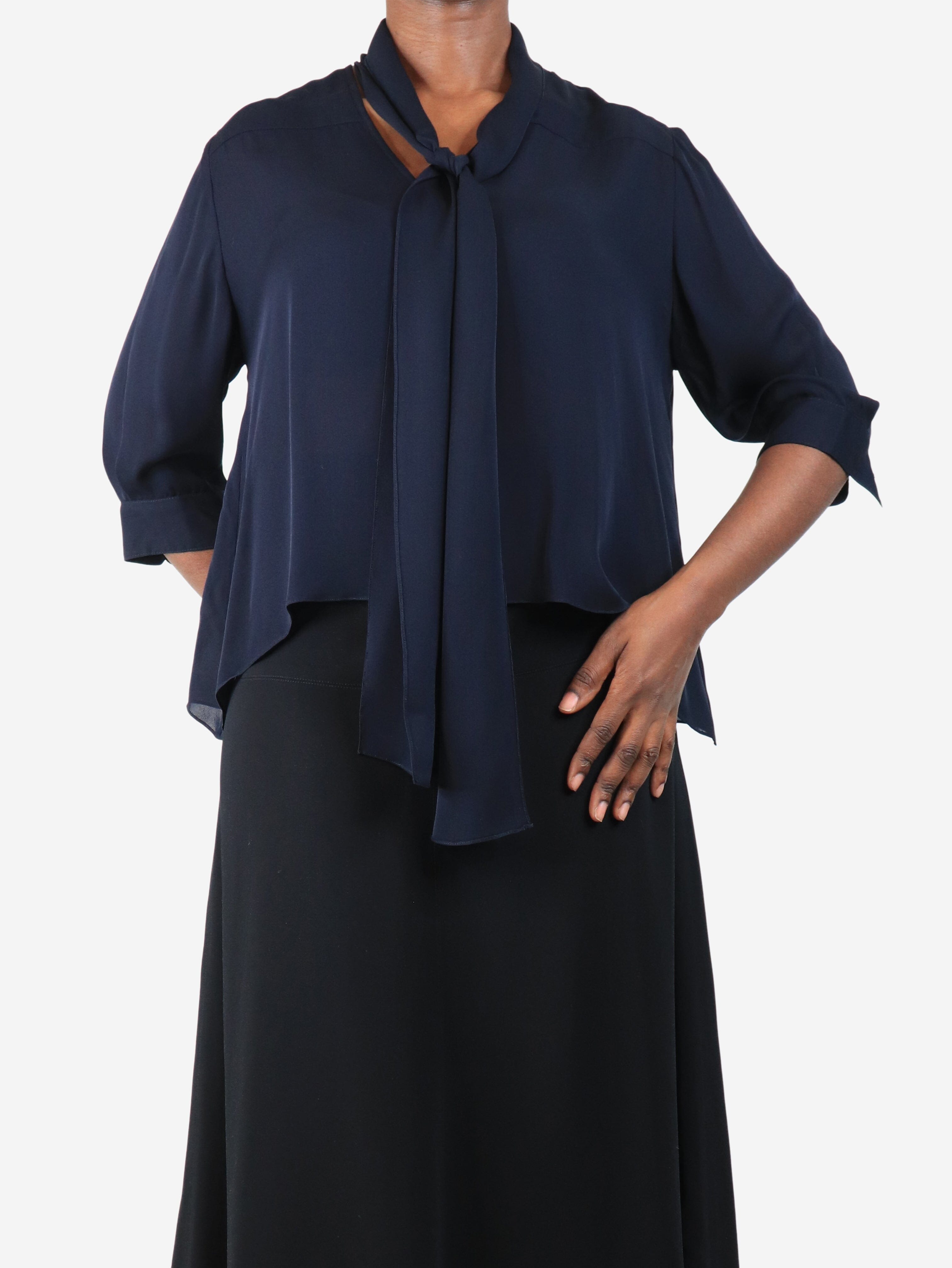 Navy blue silk blouse - size M Tops Morgane Le Fay 