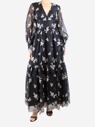 Black Tabetha floral embroidered maxi dress - size UK 8 Dresses Erdem 