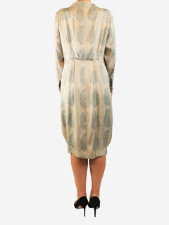 Beige long-sleeve paisley print button-up dress - size UK 12 Dresses Dries Van Noten 