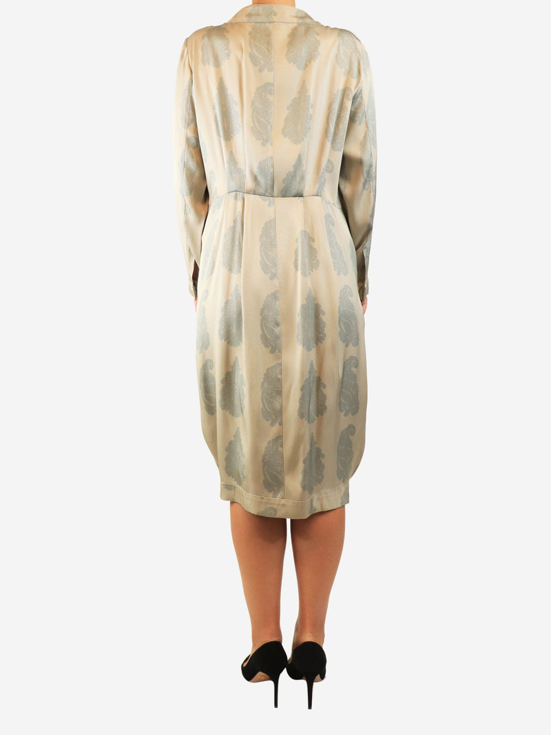 Beige long-sleeve paisley print button-up dress - size UK 12 Dresses Dries Van Noten 