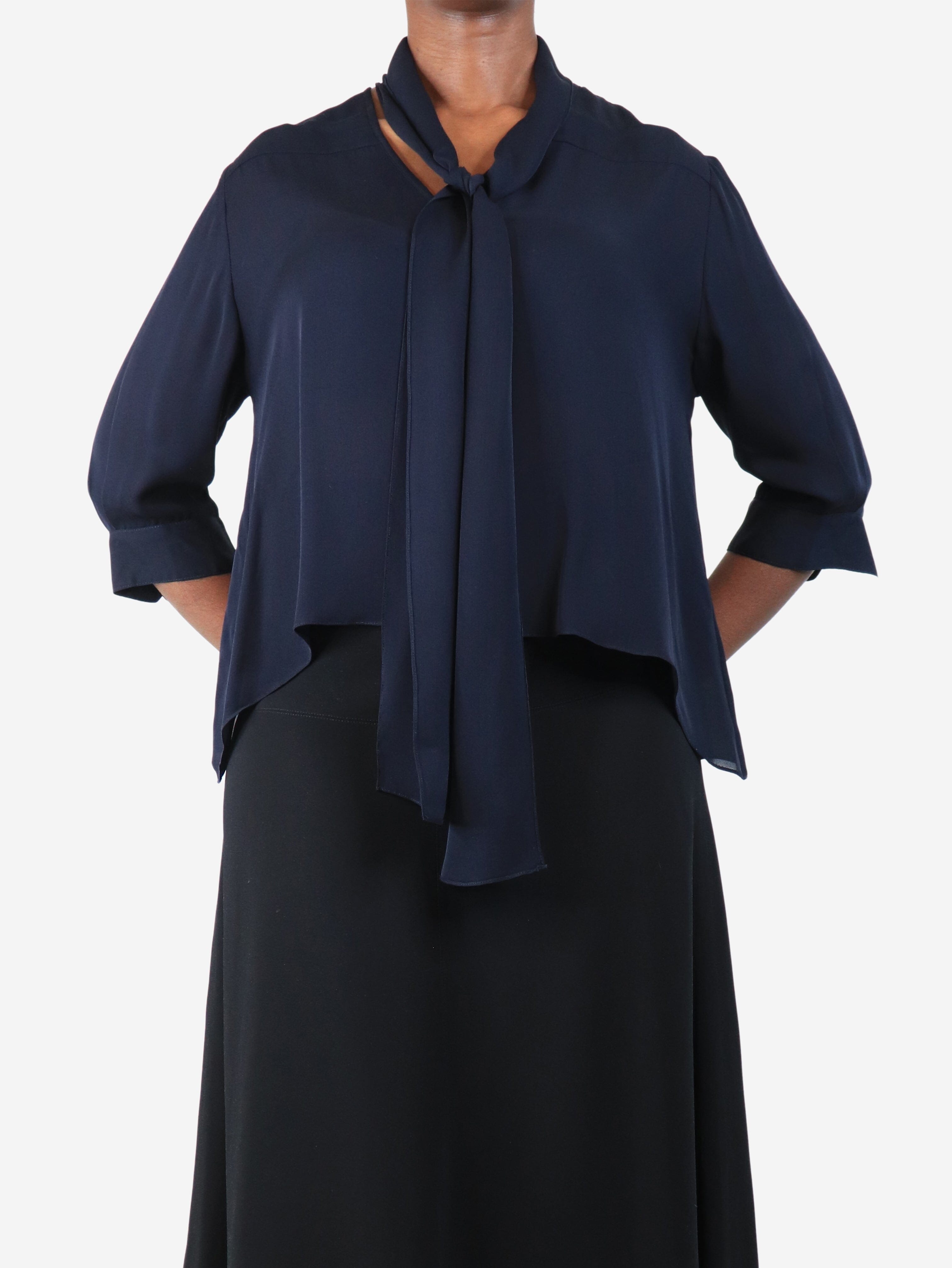 Navy blue silk blouse - size M Tops Morgane Le Fay 