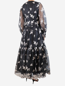 Erdem Black Tabetha floral embroidered maxi dress - size UK 8