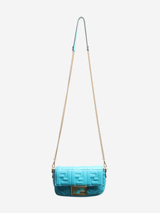 Fendi Blue Mini baguette bag in embossed leather