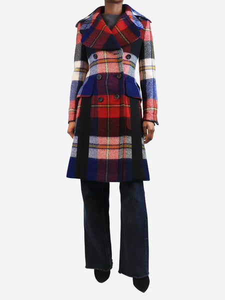 Red plaid wool trench coat - size UK 6 product image