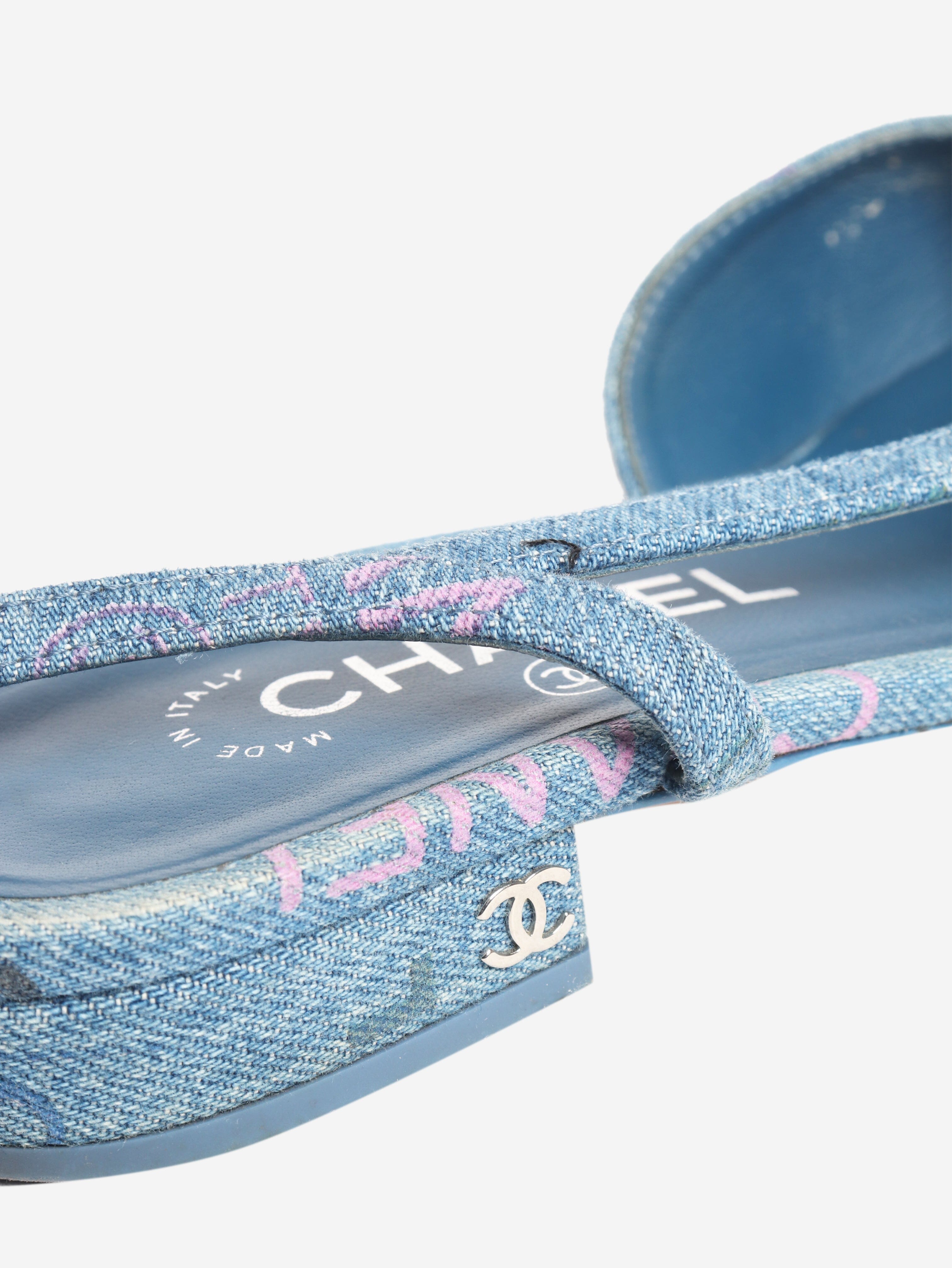 Blue denim slingback sandals - size EU 36.5 Flat Sandals Chanel 