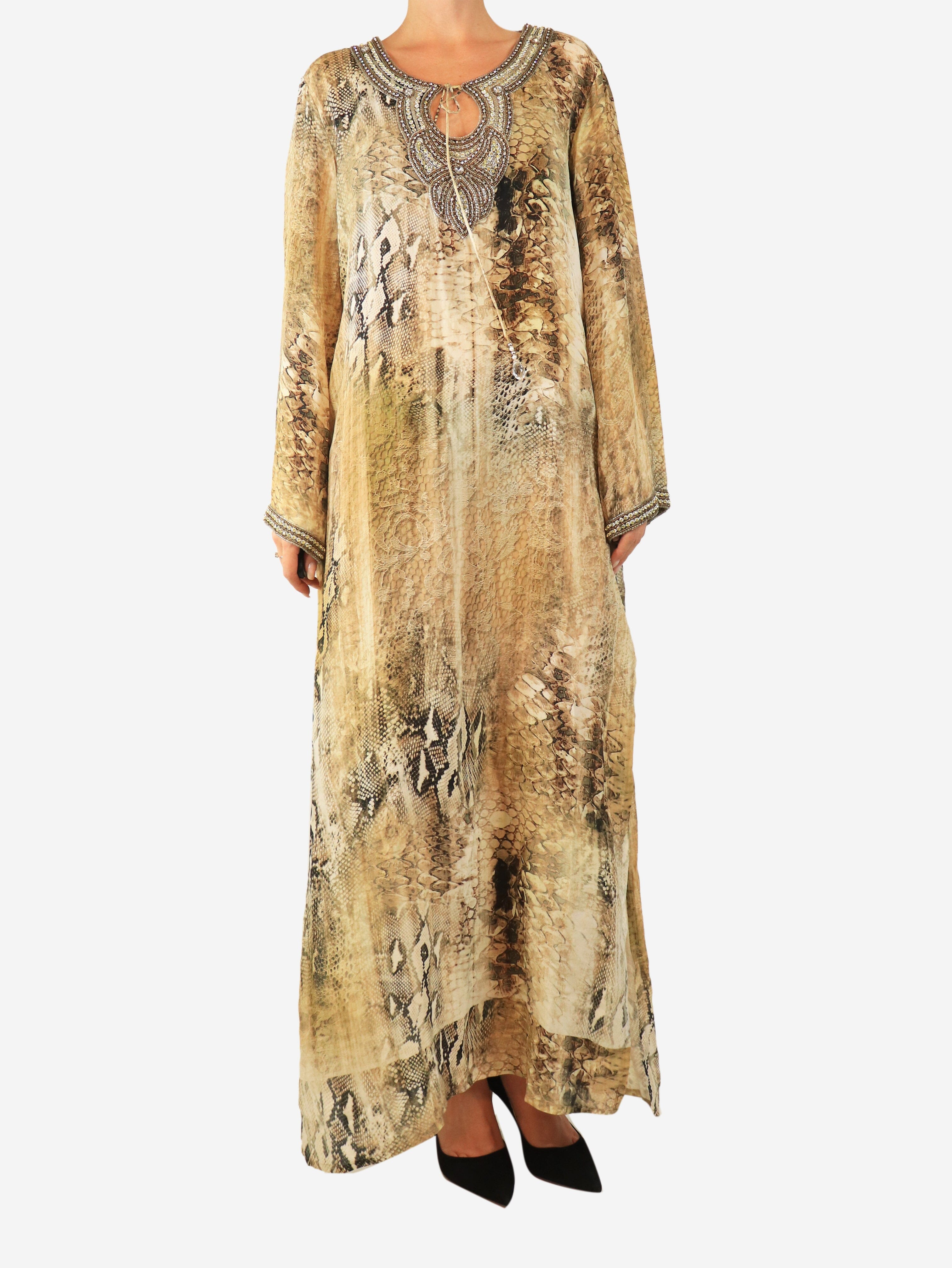 Neutral embellished reptile midi dress - size L Dresses Taj by Sabrina Crippa 