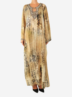 Neutral embellished reptile midi dress - size L Dresses Taj by Sabrina Crippa 