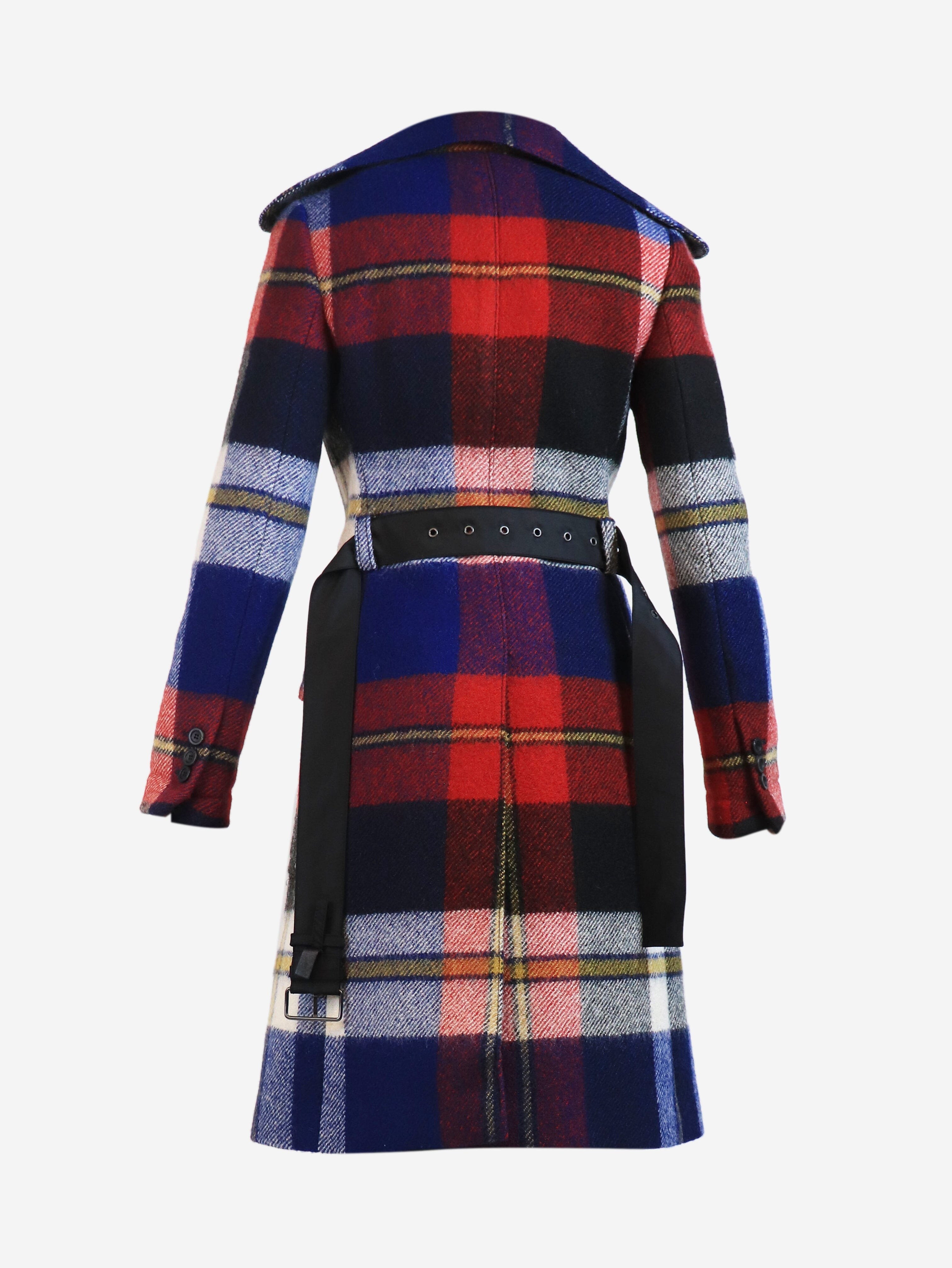 Red plaid wool trench coat - size UK 6 Dresses Prada 