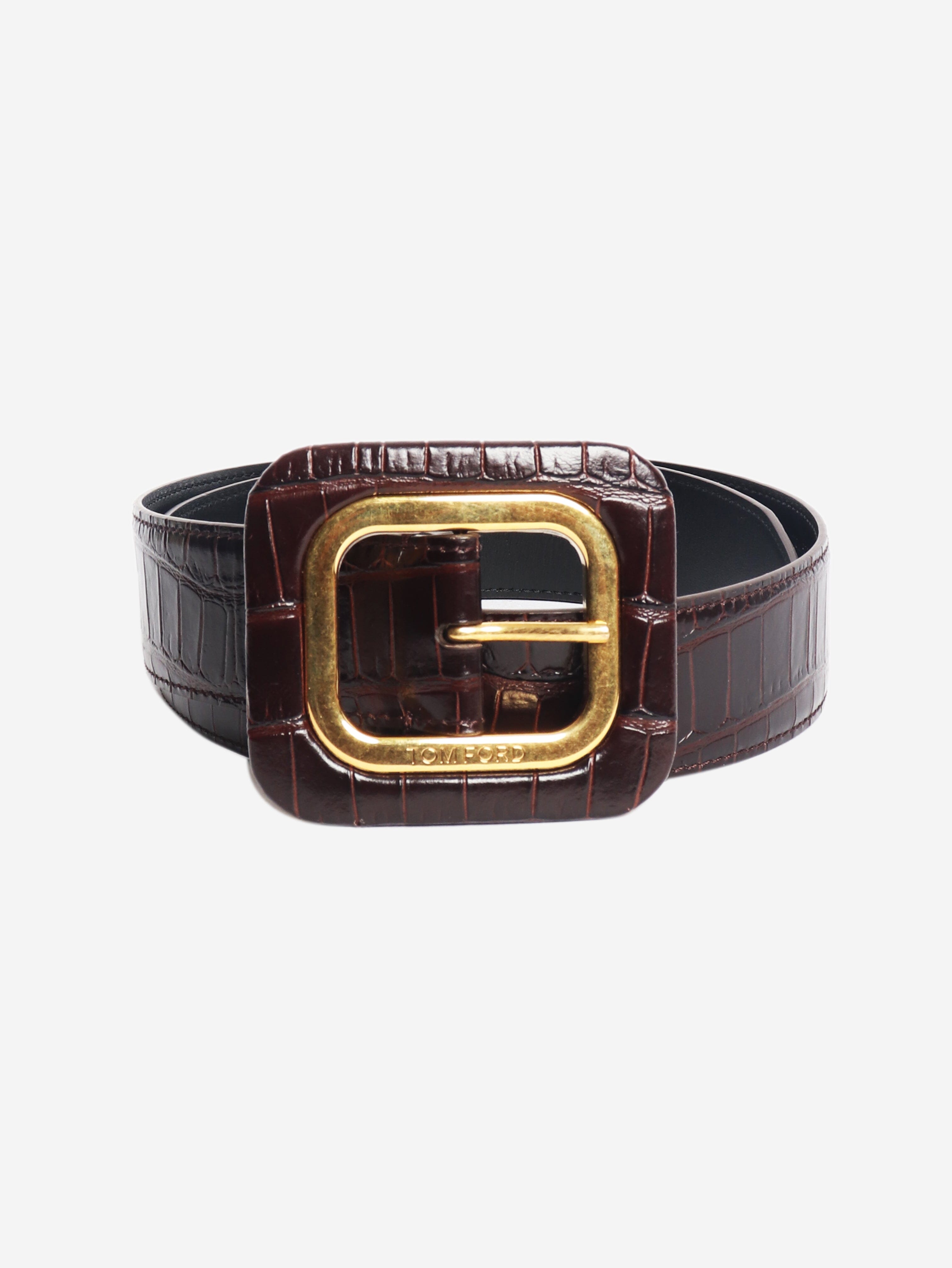Brown croc-embossed leather belt Belts Tom Ford 