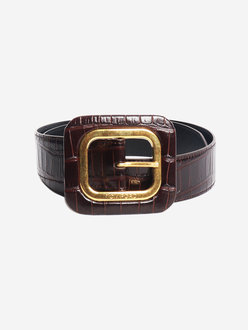 Brown croc-embossed leather belt Belts Tom Ford 