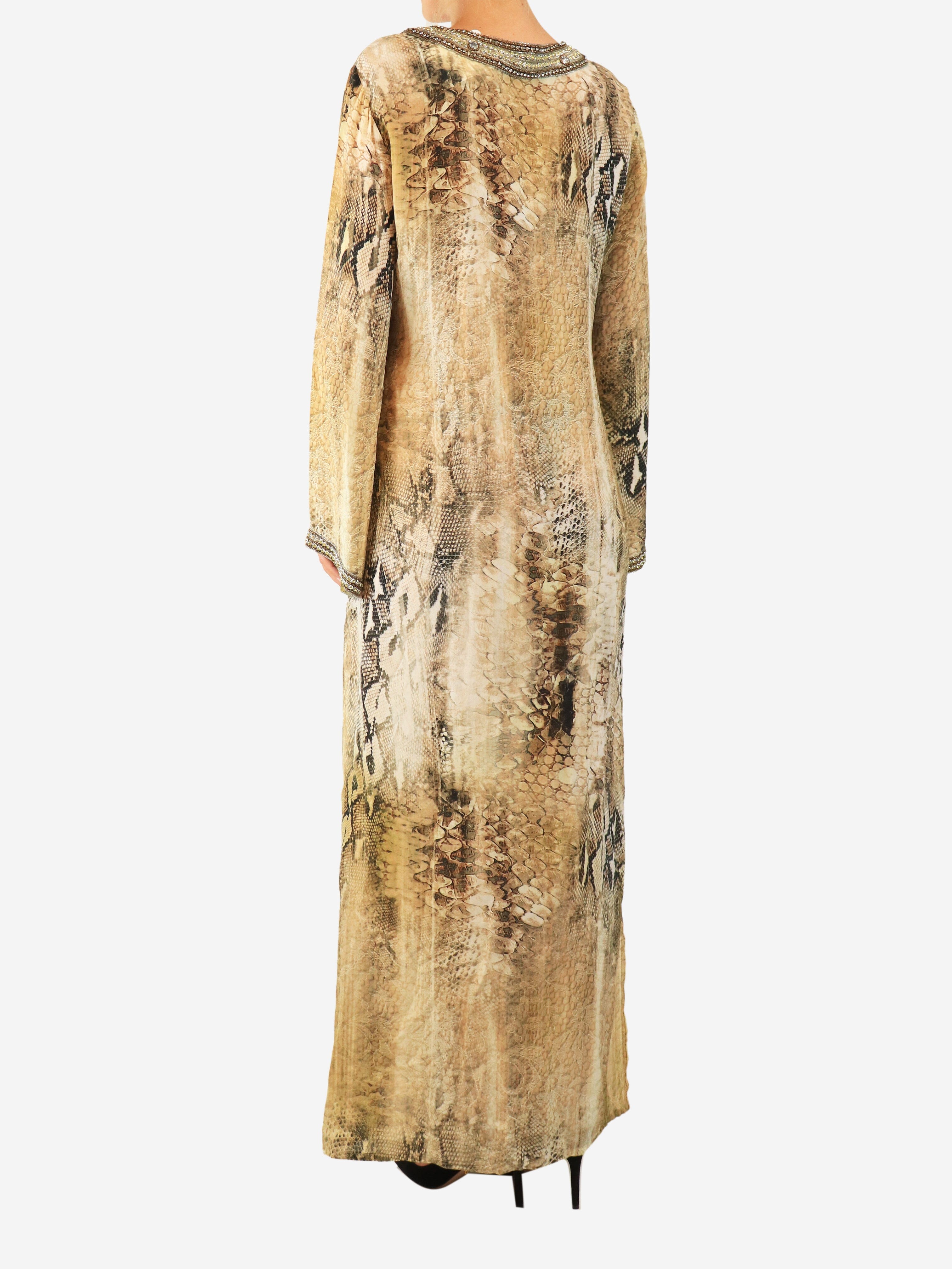 Neutral embellished reptile midi dress - size L Dresses Taj by Sabrina Crippa 