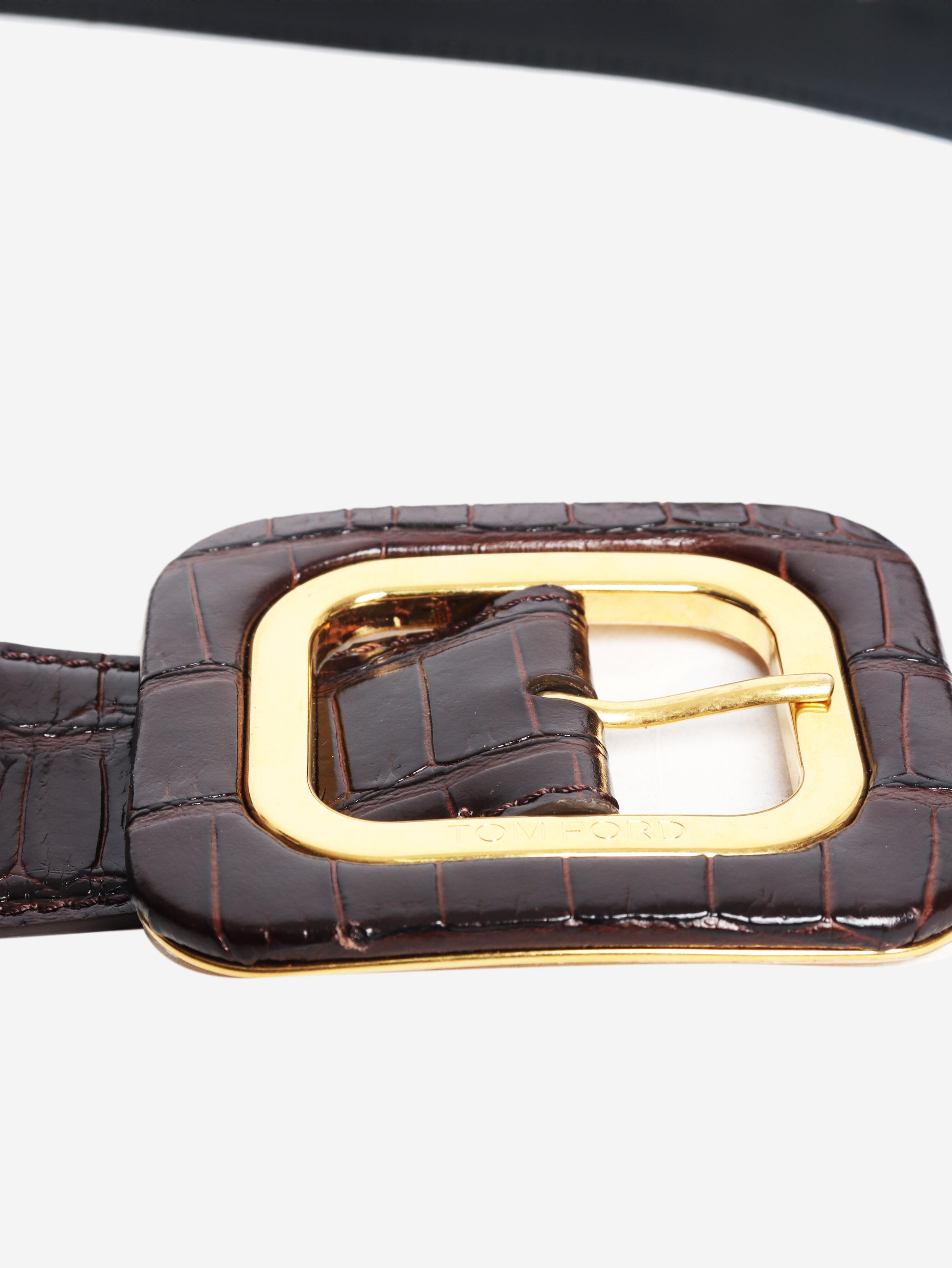 Brown croc-embossed leather belt Belts Tom Ford 