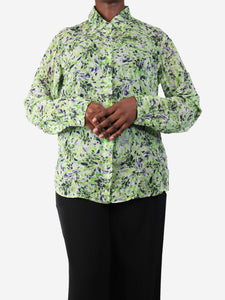 Dries Van Noten Green silk watercolour floral shirt - size UK 14