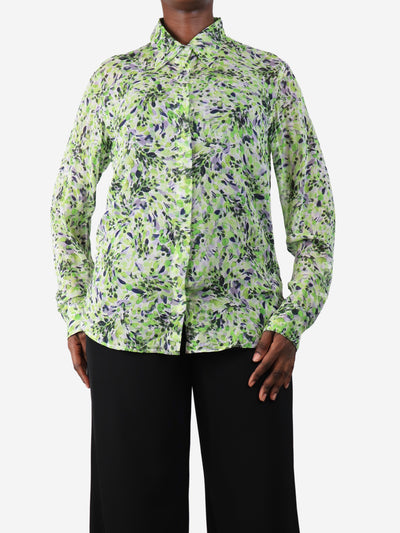 Green silk watercolour floral shirt - size UK 14 Tops Dries Van Noten 