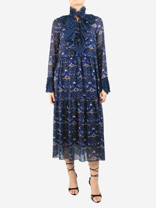 See By Chloe Navy blue floral printed midi dress - size UK 8