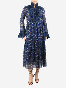 See By Chloe Navy blue floral printed midi dress - size UK 8
