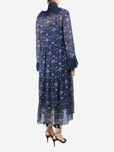 See By Chloe Navy blue floral printed midi dress - size UK 8