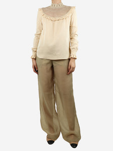 The Frankie Shop Beige Abra wide-leg sheer trousers - size M