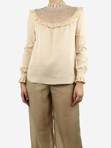 Saint Laurent Beige silk blouse with lace embroidery - size UK 8