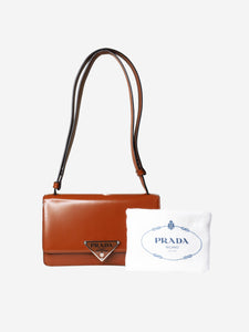 Prada Brown Emblème triangle-logo leather shoulder bag
