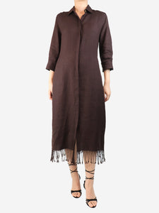 Max Mara Max Mara Chocolate fringe-hem midi dress - size UK 10