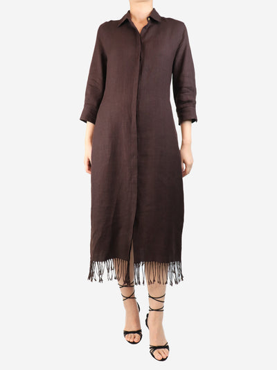 Max Mara Chocolate fringe-hem midi dress - size UK 10 Dresses Max Mara 