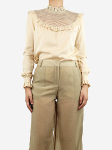 Saint Laurent Beige silk blouse with lace embroidery - size UK 8