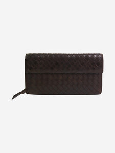 Bottega Veneta Brown intrecciato leather flap wallet